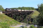 NS 9350 & 8884, with westbound 23K, on the ex-Erie 1875 Portageville trestle, on the NS Southern Tier at Portageville, New York.  September 11, 2015 